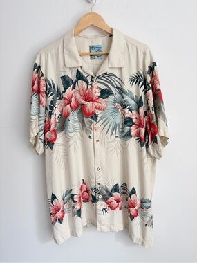 Tommy Bahama 30th Anniversary 100% Silk Hibiscus Shirt Resortcore Hawaiian XL